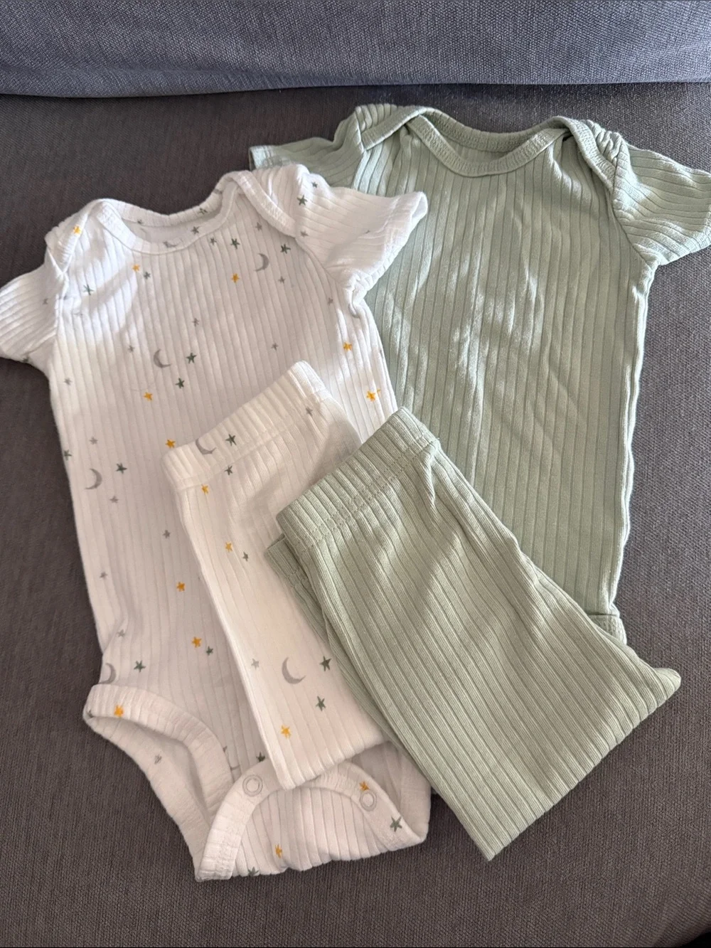 Carter's Ribbed Sage Green and White Star & Moon 2-Piece Baby Matching Set